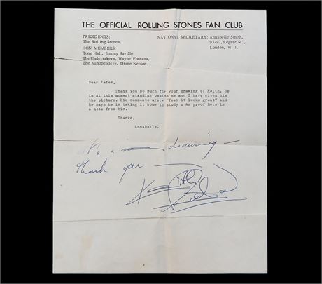 Parlogram Auctions Rolling Stones Keith Richards SIGNED Fan Club Letter April 1964